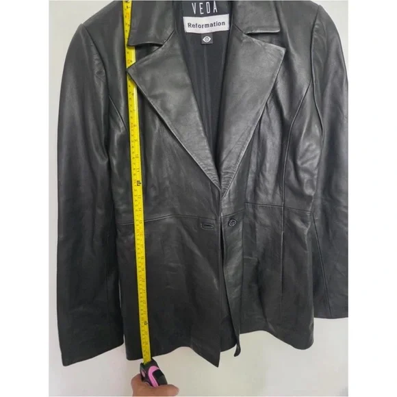 Reformation Veda Black Bowery Leather Blazer Jacket Size Medium - Picture 6 of 8
